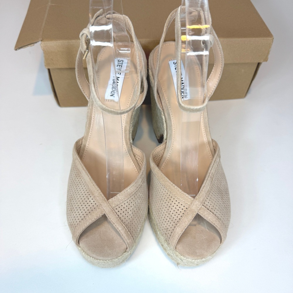 Steve Madden Sydnee Tan Suede Espadrille Wedge Sandals Sz 8 Cottagecore Boho - Picture 3 of 8
